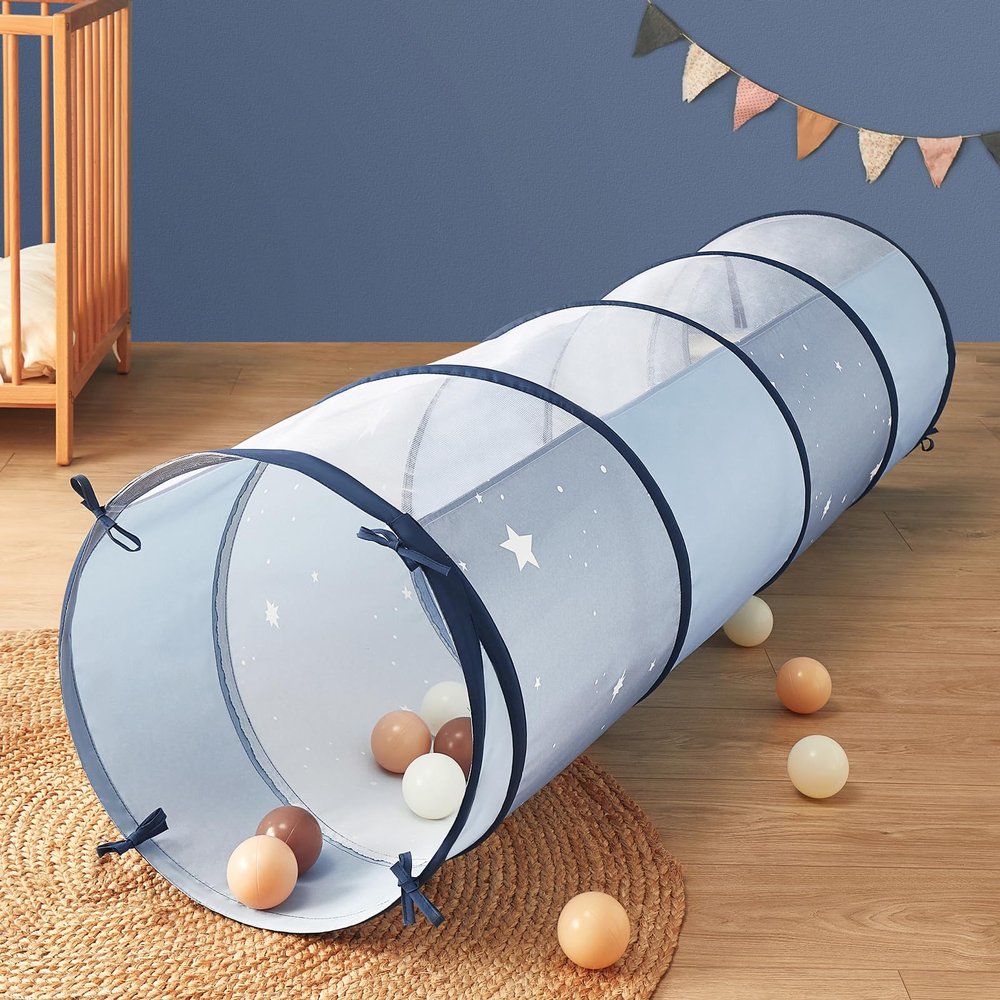 Tiny Land Kids Play Tunnel Tent for Toddlers, 69" x 18" Foldable Crawl Toys for Baby, Indoor & Outdoor Pop Up Dog Tunnel with Breathable Mesh (Blue)