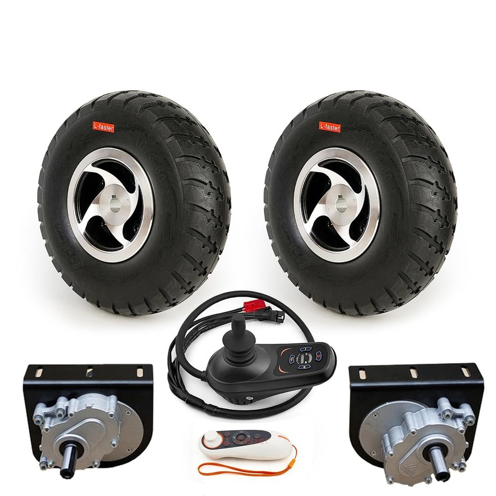 10 Inch Wheel 24V 500W 700W Dual Drive Motor Kit Solid Tire for Trolley Bike (With RC joystick, 250W-120RPM6kph)