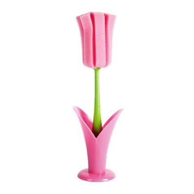 2PCS Sponge Cleaning Brush, Long Handle Grip Cup Brushes, Portable Cup Scrub for Coffee Mugs Winebottle Baby Bottles (Pink)