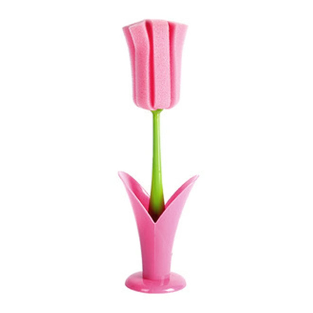 2PCS Sponge Cleaning Brush, Long Handle Grip Cup Brushes, Portable Cup Scrub for Coffee Mugs Winebottle Baby Bottles (Pink)