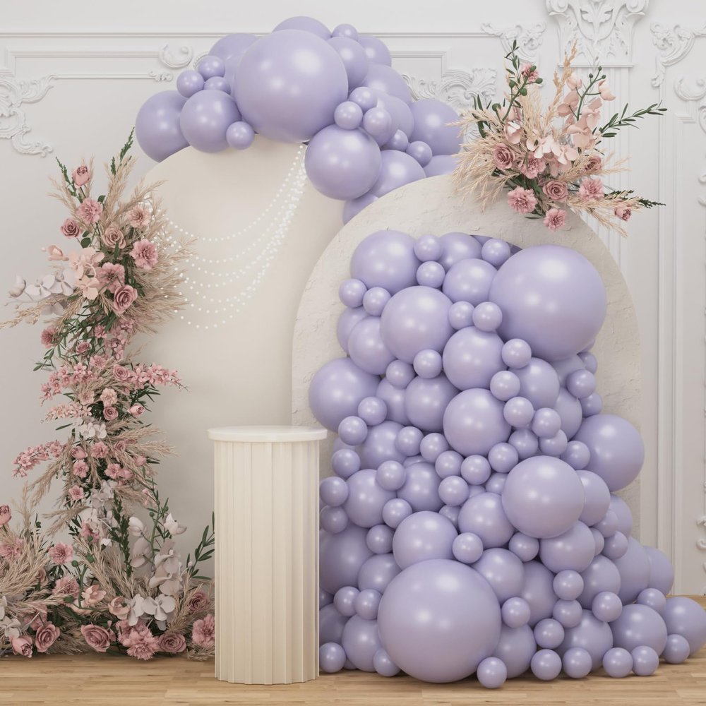 108Pcs Lavender Double Stuffed Balloons Different Size, 18/12/10/5 inch Dusty Light Purple Lilac Balloons Garland Arch kit for Baby Shower Bridal Wedding Birthday Party Decoration