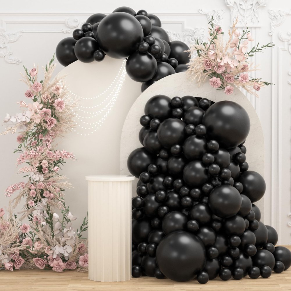 108Pcs Black Double Stuffed Balloons Different Size, 18/12/10/5 inch Matte Black Balloons Garland Arch kit for Graduation Halloween New Year Anniversary Birthday Halloween Party Decoration