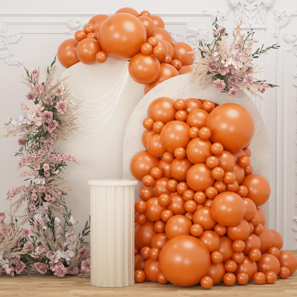 108Pcs Orange Double Stuffed Balloons Different Size, 18/12/10/5 inch Pastel Matte Burnt Orange Balloons Garland Arch kit for Baby Shower Birthday Summer Party Decoration