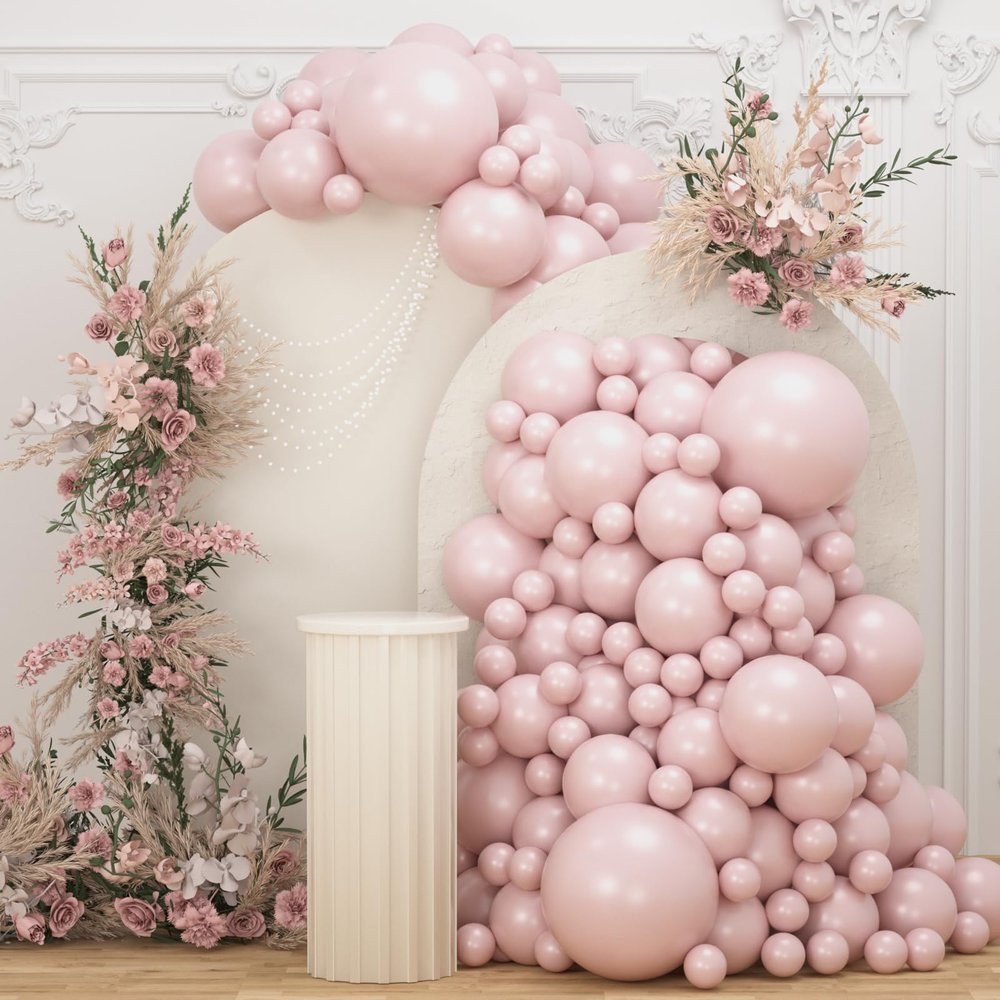 108Pcs Pink Double Stuffed Balloons Different Size, 18/12/10/5 inch Pastel Light Pink Balloons Garland Arch kit for Baby Shower Birthday Bridal Wedding Princess Party Decoration