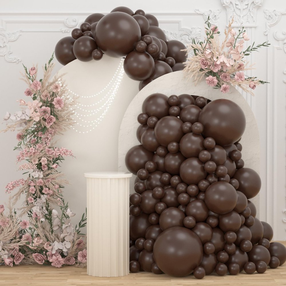 108Pcs Dark Brown Double Stuffed Balloons Different Size, 18/12/10/5 inch Matte Brown Balloons Garland Arch kit for Birthday Baby Shower Boho Neutral Luau Mocha Party Decoration