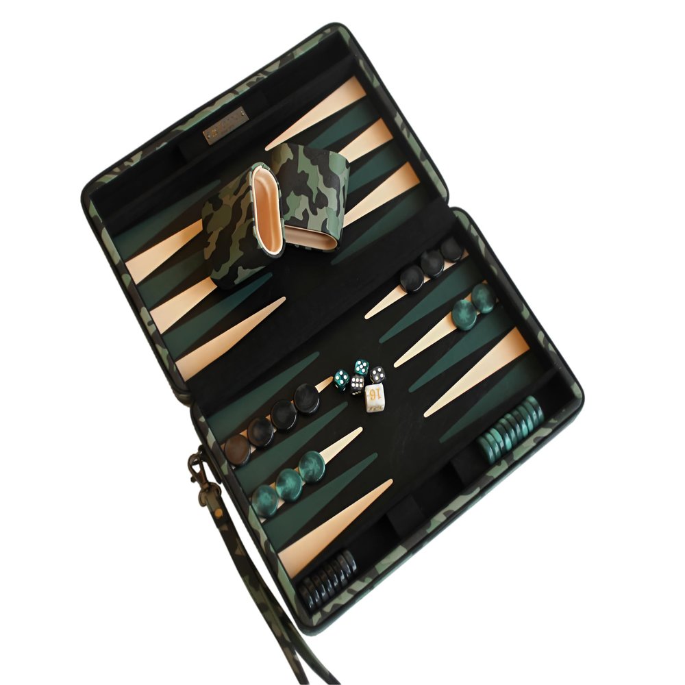 Camo Leatherette Backgammon Carry Case by Italfama - Travel Case for 2 Players, Made in Italy by Italfama, 28cm Closed, Ages 14+