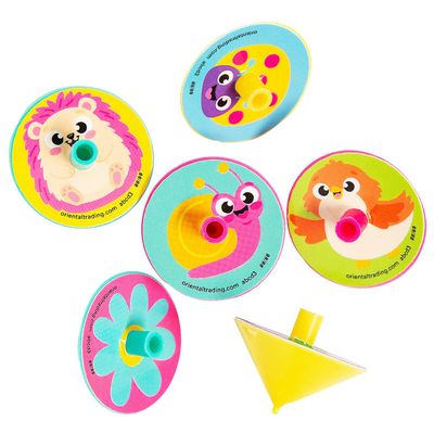 Fun Express 1 1/2" Bulk 144 Pieces Mini Springtime Friend Characters Spin Tops