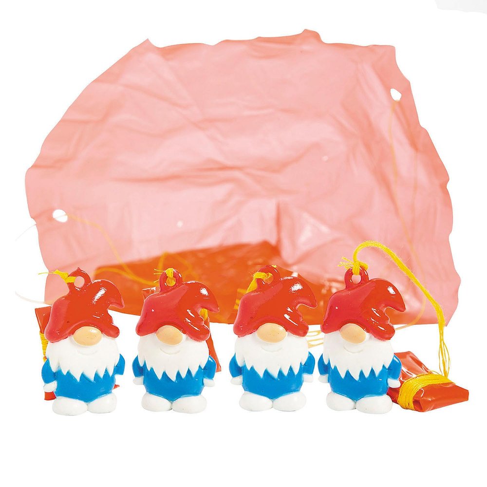 Fun Express 1 1/2" Bulk 48 Pieces Mini Gnome Red & Blue Vinyl Paratroopers