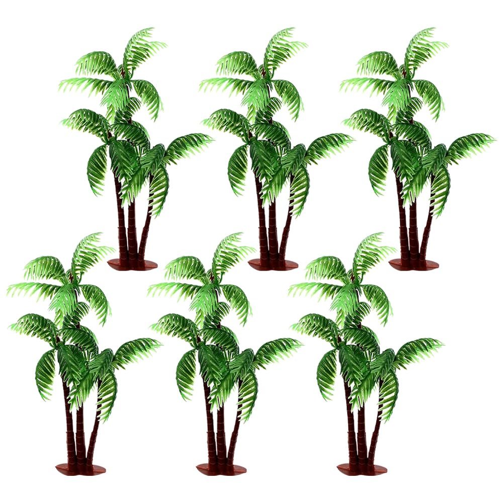 10 Pcs 14cm Tropical Coconut Tree Model Green Cupcake Topper Trees Hawaii Cake Dessert Toppers Miniature Palm Tree Figurines Rainforest Diorama Trees Small Jungle Models for Aquarium Garden