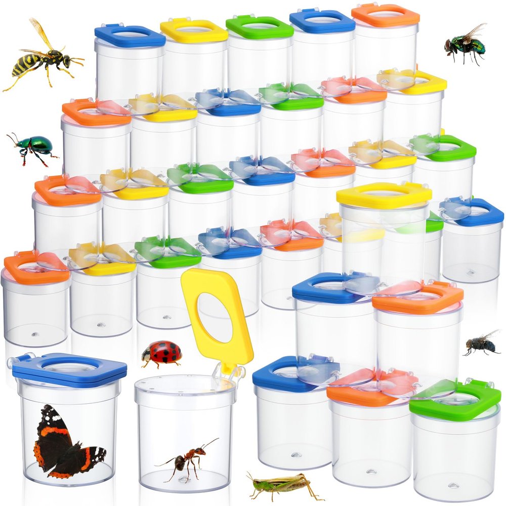 Halloscume 36 Pcs Insert Bug Viewer for Kids Magnifying Insect Box Bug Catcher Magnifier Container Critter Collection Kit Insect Cage Jar for Children Science Nature Exploration Tool
