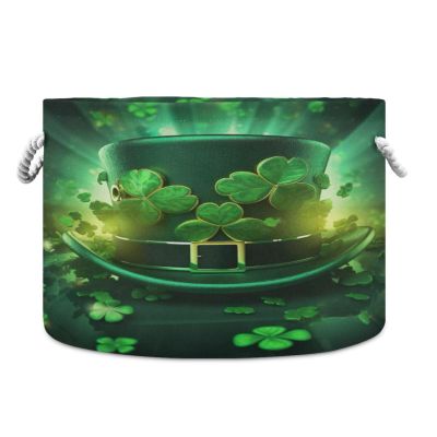 YETTASBIN St. Patrick's Day Hat Cotton Rope Basket Large Round Baby Laundry Basket Toy Blanket Books Storage Bin for Bedroom Bathroom Nursery Home Decor, 20 x 14 Inch