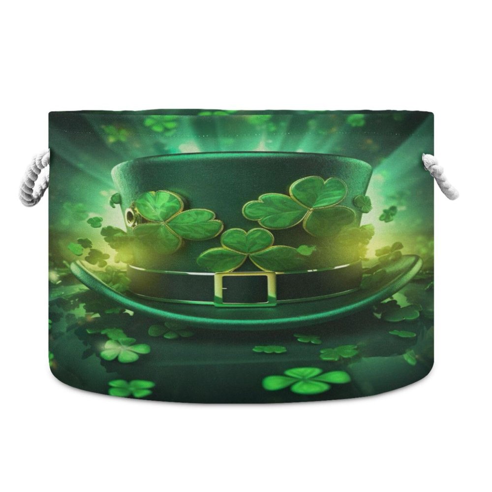 YETTASBIN St. Patrick's Day Hat Cotton Rope Basket Large Round Baby Laundry Basket Toy Blanket Books Storage Bin for Bedroom Bathroom Nursery Home Decor, 20 x 14 Inch