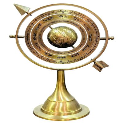 Decorative Brass Armillary Sphere Globe Zodiac Stand Antique Style Desktop Miniature Etched Hghlights Continents And Longitude Lines Adding An Educational Touch For Birthdays office Opening