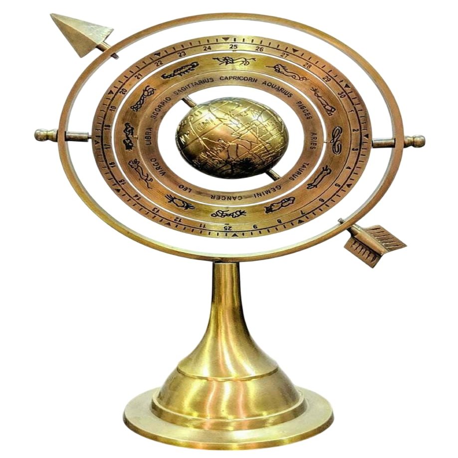 Decorative Brass Armillary Sphere Globe Zodiac Stand Antique Style Desktop Miniature Etched Hghlights Continents And Longitude Lines Adding An Educational Touch For Birthdays office Opening