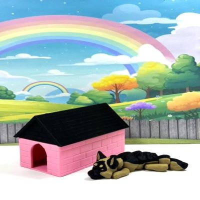 3D Printed Dog with Dog House, Articulated German Shepherd Puppy Animal, Man's Best Friend, Fidget Animal, Office and Home Decor - ADSET1-GS-PH