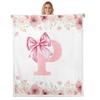 Erosebridal Initial Letter P Bow Fleece Blankets Baby for Kids Girls Teen, Pink Girly Bowknot Throw Blanket Cute Fantasy Princess Fuzzy Blankets Throw Blankets Romance Flower Floral Sherpa Flannel view 1