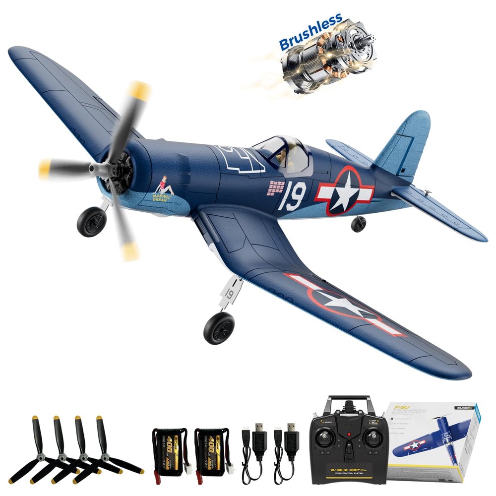 CKYSCHN Brushless RC Plane F4U Corsair - 4CH 500mm RC Airplane 3 Modes to Learn Flight & 6-Axis Gyro, 2.4GHz RTF Remote Control Airplane for Adults - One Key Aerobatic