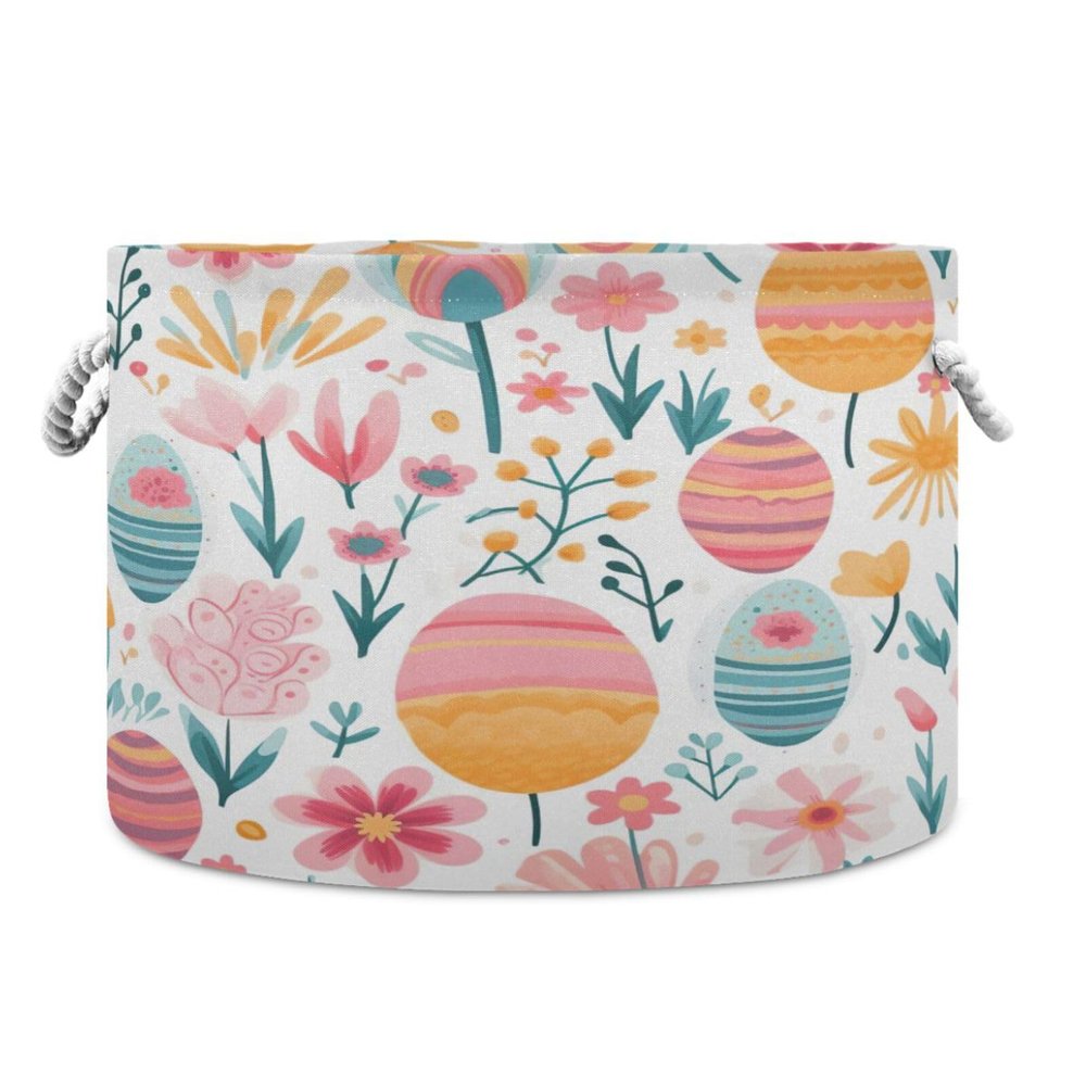 YETTASBIN Easter Egg Flower Cotton Rope Basket Large Round Baby Laundry Basket Toy Blanket Books Storage Bin for Bedroom Bathroom Nursery Home Decor, 20 x 14 Inch