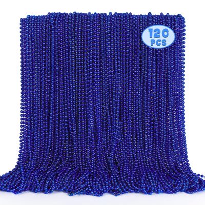 120PCS Blue Beads, 4th of July Beaded Necklaces Stuff, 33" Mardi Gras Blue Necklace Costume Bulk, Parade Throw Party Accessories for Fourth of July Wedding Birthday Events Supplies Decorations