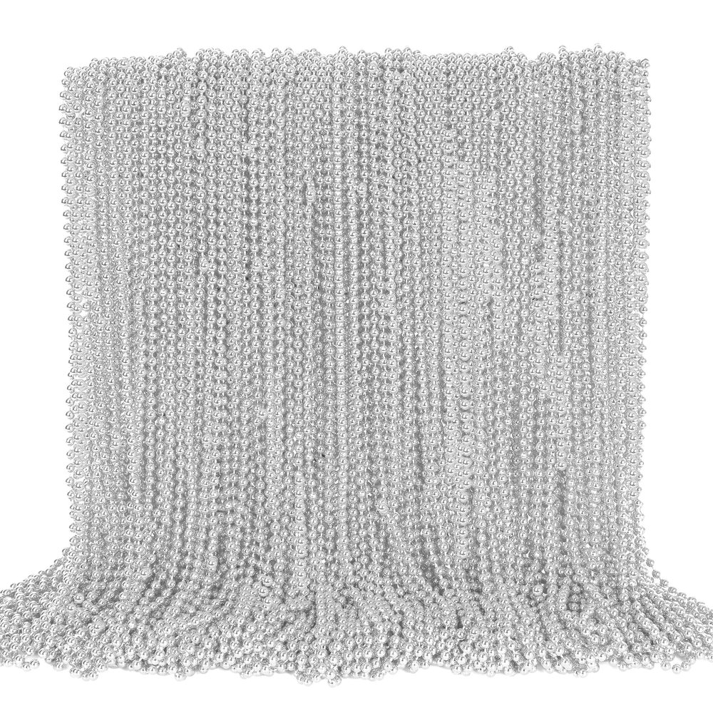EOBOH 120PCS Bead Necklace, Silver Christmas Bead Stuff Party Favors, 33" Xmas Necklaces Women and Men, Festival Events Parade Throw Accessories for Wedding Birthday Celebrations Decorations