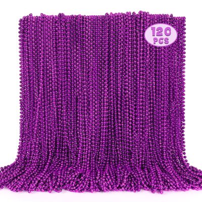 EOBOH 120PCS Mardi Gras Beads, Purple Bead Necklace Party Favors, 33" Holiday Halloween Necklaces Party Parade Throw Accessories, Mardi Gras Halloween Wedding Birthday Celebrations Decorations Bulk