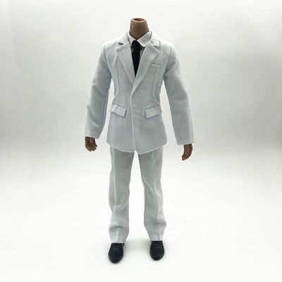 1/6 Scale Male Clothes, Man Suit Set Clothing for 12-inches Male Action Figure Body, 1/6 Man Action Figure Business Suit with Shirt & Tie Accessory Costume Outfit (White)