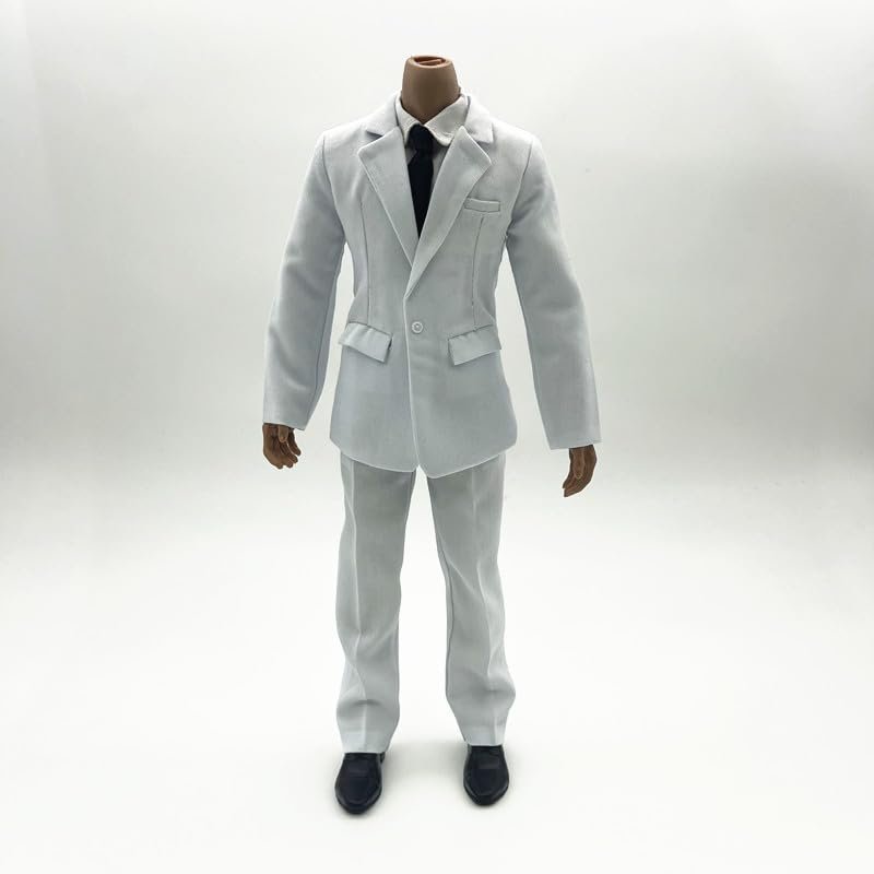 1/6 Scale Male Clothes, Man Suit Set Clothing for 12-inches Male Action Figure Body, 1/6 Man Action Figure Business Suit with Shirt & Tie Accessory Costume Outfit (White)