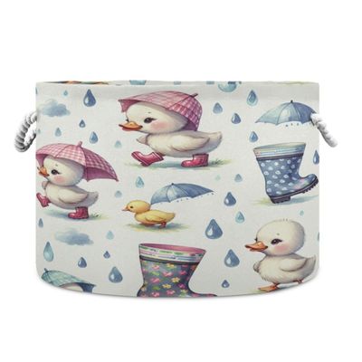 Burbuja Duck with Rain Boots Round Storage Basket with Cotton Rope Handles, Laundry Basket for Blankets, Toys, Nursery, Living Room Decoration