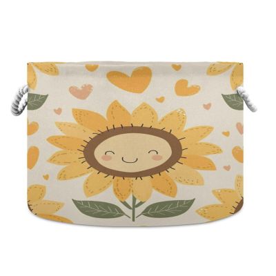 YETTASBIN Sunflower Cotton Rope Basket Large Round Baby Laundry Basket Toy Blanket Books Storage Bin for Bedroom Bathroom Nursery Home Decor, 20 x 14 Inch
