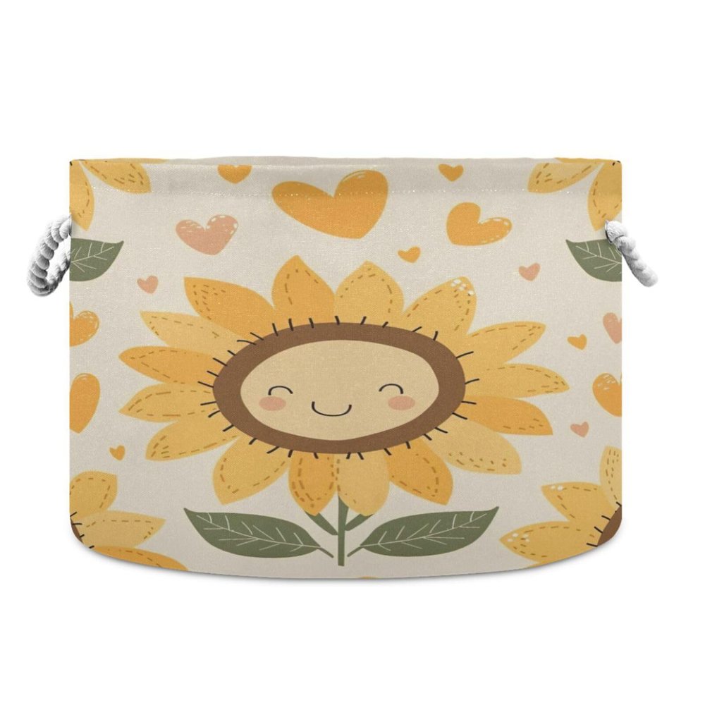 YETTASBIN Sunflower Cotton Rope Basket Large Round Baby Laundry Basket Toy Blanket Books Storage Bin for Bedroom Bathroom Nursery Home Decor, 20 x 14 Inch