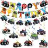 12pcs Monster Truck Birthday Party Banner Decorations Set Truck Happy Birthday Banner, Monster Trucks Banners Bunting Garlands and Trucks Themed Hanging Swirls for Cars Themed Party Supplies view 1