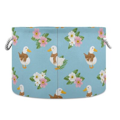 Burbuja Ducks Wearing Scarves Round Storage Basket with Cotton Rope Handles, Laundry Basket for Blankets, Toys, Nursery, Living Room Decoration