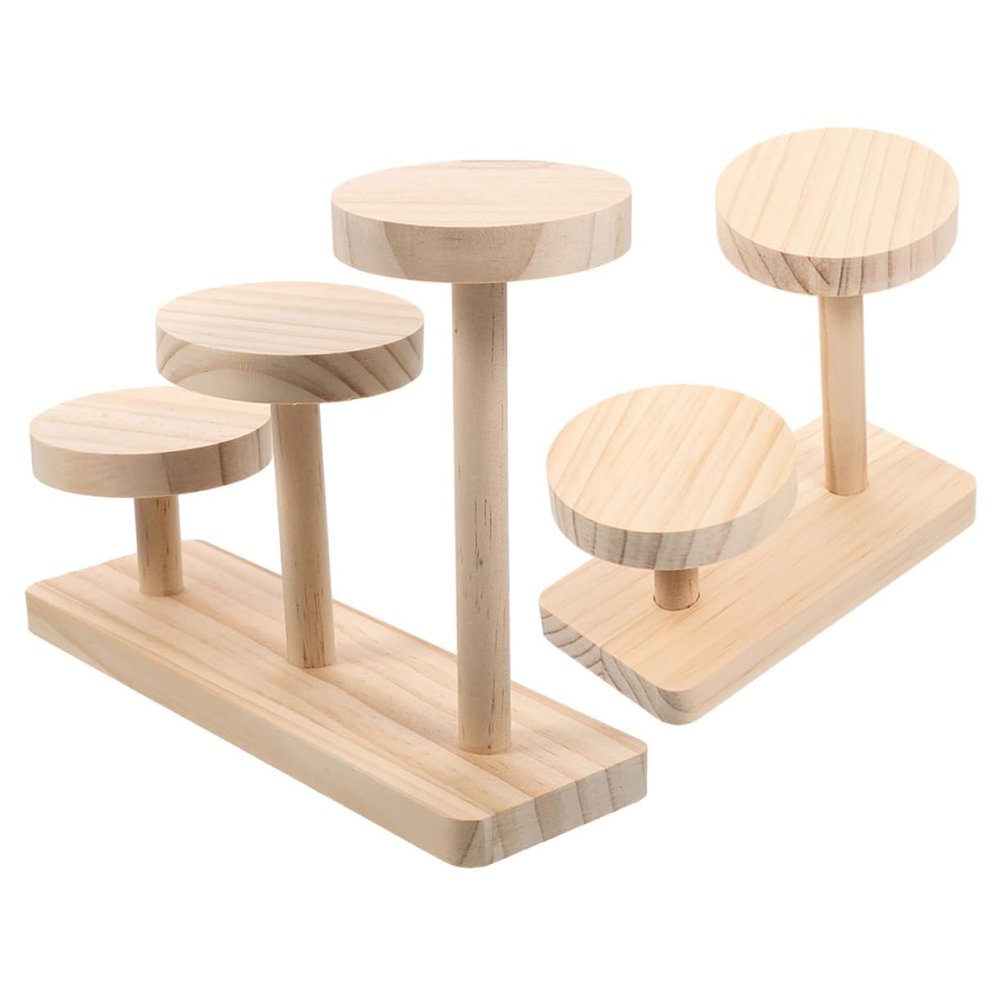 MAGICLULU 2-Piece Wooden Display Stand Tiered Riser for Figures Minimalist Desktop Organizer Decorative Ladder Shelf for Collectibles and Jewelry