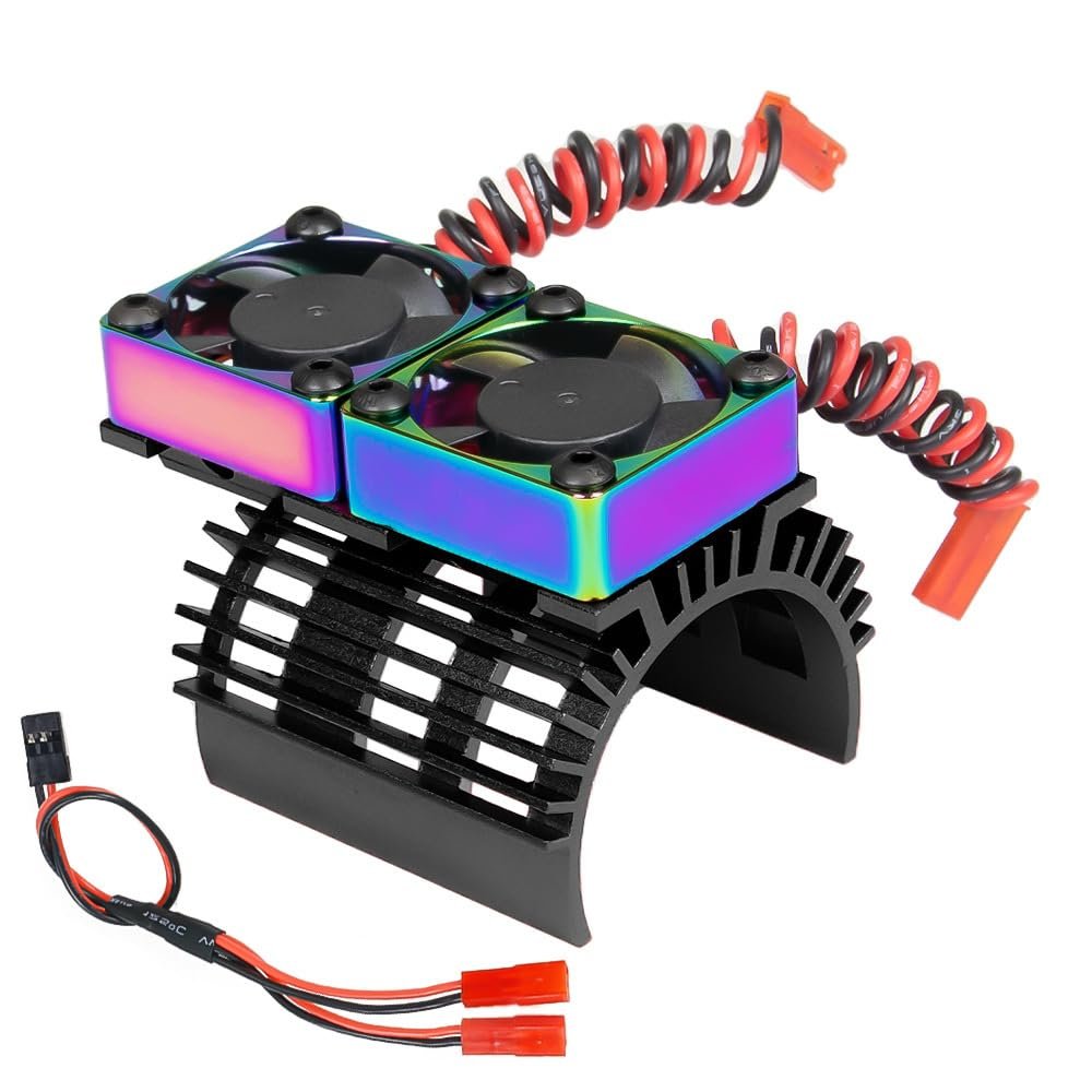 Aluminum Alloy Heat Sink Colorful Dual RC Motor Cooling Fan for RC Car 380 540 550 3650 3660 3674 Brushless Motor (Black)