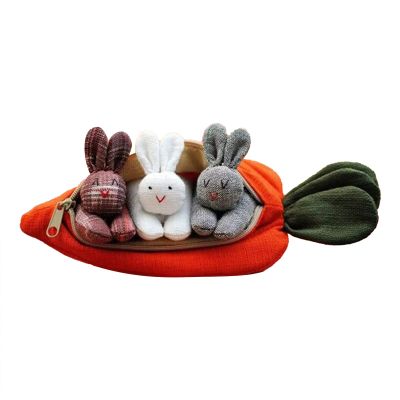 3 Bunnies In Carrot Purse - Bunny Purse, Plush Three Bunnies Bag | Easter Bag With Rabbits, Kids Cute Carrot-Shaped Handbag, Plush Bunny Handbag, Rabbit Carrot Tote Pouch For Children
