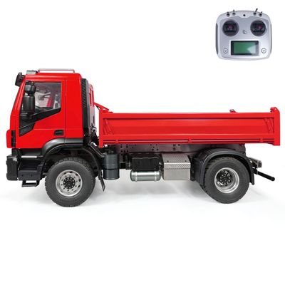 wheelfun 4X2 1/14 RC Hydraulic Dumper Truck Metal 2-Speed Remote Control Tipper Car Model Hobby Grade Model(Red)