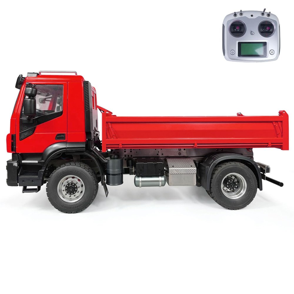 wheelfun 4X2 1/14 RC Hydraulic Dumper Truck Metal 2-Speed Remote Control Tipper Car Model Hobby Grade Model(Red)