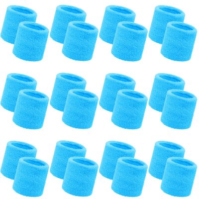 Bememo 24 Pcs Neon Wristbands for Kids End of The Year Student Gifts Bulk Tennis Wrist Sweatbands 80s Neon Youth Basketball Wrist Bands for Boys Girls 90s Glow Party School Supplies(Blue)
