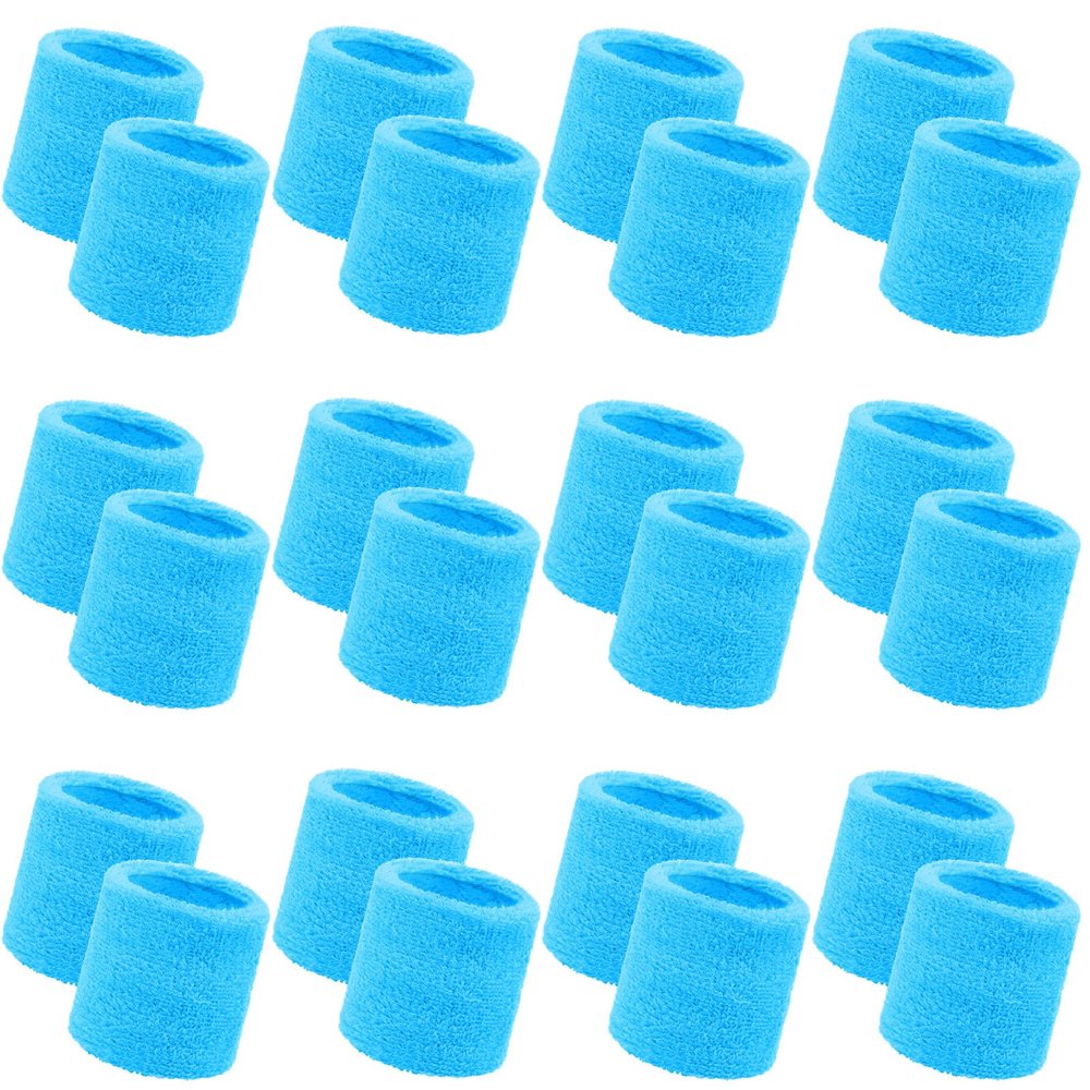 Bememo 24 Pcs Neon Wristbands for Kids End of The Year Student Gifts Bulk Tennis Wrist Sweatbands 80s Neon Youth Basketball Wrist Bands for Boys Girls 90s Glow Party School Supplies(Blue)