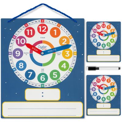 3 Pack Dry Erase Learning Clocks - Award-Winning Large Magnetic Clock & 2 Student Practice Clocks - Analog & Digital Classroom Teaching Tools - Includes E-Book to Help Kids Tell Time Easily