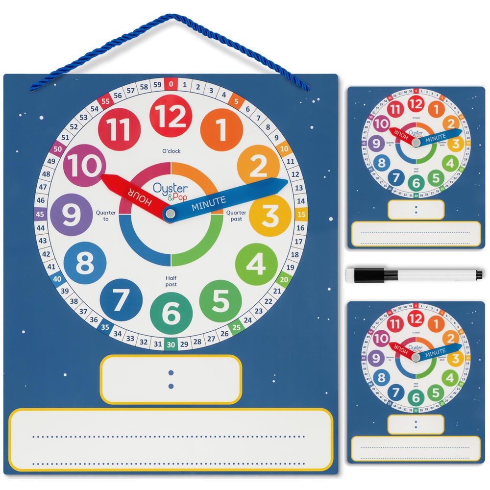 3 Pack Dry Erase Learning Clocks - Award-Winning Large Magnetic Clock & 2 Student Practice Clocks - Analog & Digital Classroom Teaching Tools - Includes E-Book to Help Kids Tell Time Easily
