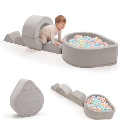 Aunekiv Toddler Climbing Toys with Ball Pit, 6-Piece Baby Foam Climbing Blocks, Indoor Soft Play Set for Crawling, Climbing, Balance & Creative Play, Grey, Balls Not Included