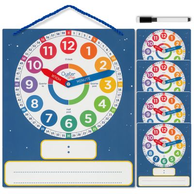5 Pack Dry Erase Learning Clocks - Award-Winning Large Magnetic Clock & 4 Student Practice Clocks - Analog & Digital Classroom Teaching Tools - Includes E-Book to Help Kids Tell Time Easily