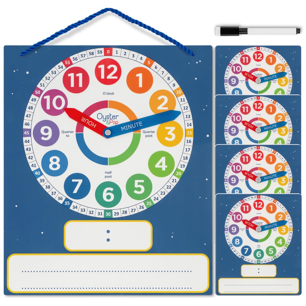 5 Pack Dry Erase Learning Clocks - Award-Winning Large Magnetic Clock & 4 Student Practice Clocks - Analog & Digital Classroom Teaching Tools - Includes E-Book to Help Kids Tell Time Easily