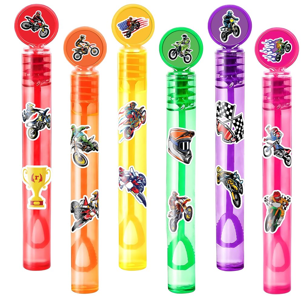 Dirt Bike Party Favors for Kids 24PCS Motocross-Themed Mini Bubble Wands, Great for Birthday Supplies, Pinata Fillers, Goodie Bags & Classroom Rewards