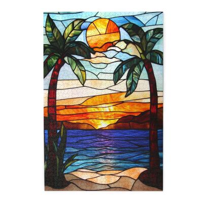 CDSASHCA Sunset Beach Palm Tree Art 1000 Piece Adult Wooden Puzzle - Summer Vacation Fun Puzzles,Ideal for Hands-on Skills,Spell Out Your Child's Dream Kingdom,Gifts for Family,Friends
