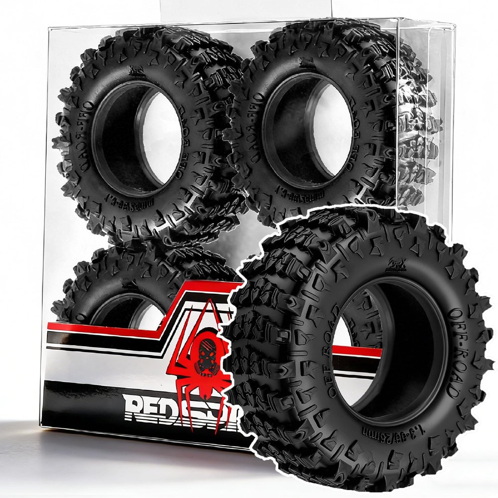 1.3''Soft Rubber Crawler Tires(4PCS) for 1/24 1/18 SCX24 TRX4M AX24 FCX24 FCX18 RC Crawler Car (Style B)