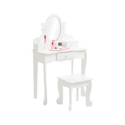 ChicCoutured Girls Vanity Set with Mirror & Stool - Wooden Makeup Table for, Adjustable Dress-Up Playset with Storage, Birthday Gift for Girls 4-9, Purple