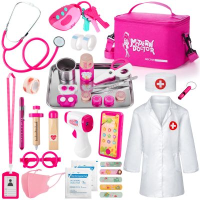 Sundaymot Doctor Kit for Girls, 34 Pcs Pretend Play Doctor SetDoctor kit for Toddlers 3-5, with Medical Bag, Stethoscope and Other Accessories Doctor Play Gift for Kids Toddlers Role Play
