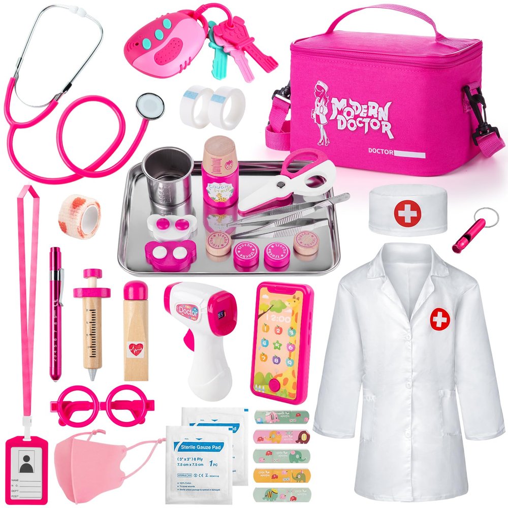 Sundaymot Doctor Kit for Girls, 34 Pcs Pretend Play Doctor SetDoctor kit for Toddlers 3-5, with Medical Bag, Stethoscope and Other Accessories Doctor Play Gift for Kids Toddlers Role Play